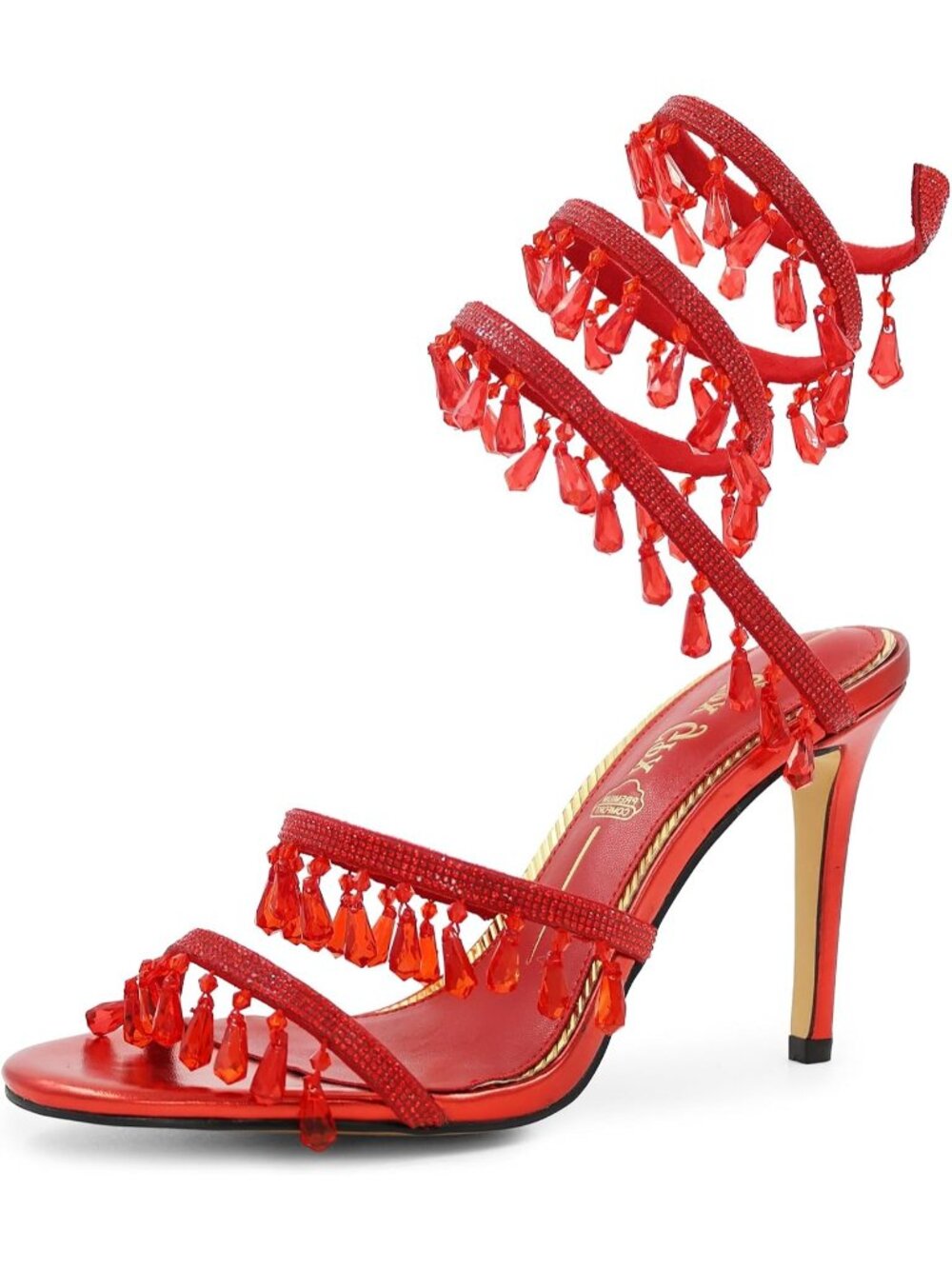 Women's Red Ankle Wrap Crystal Pendants Sexy Sparkly Stiletto High Heels Shoes